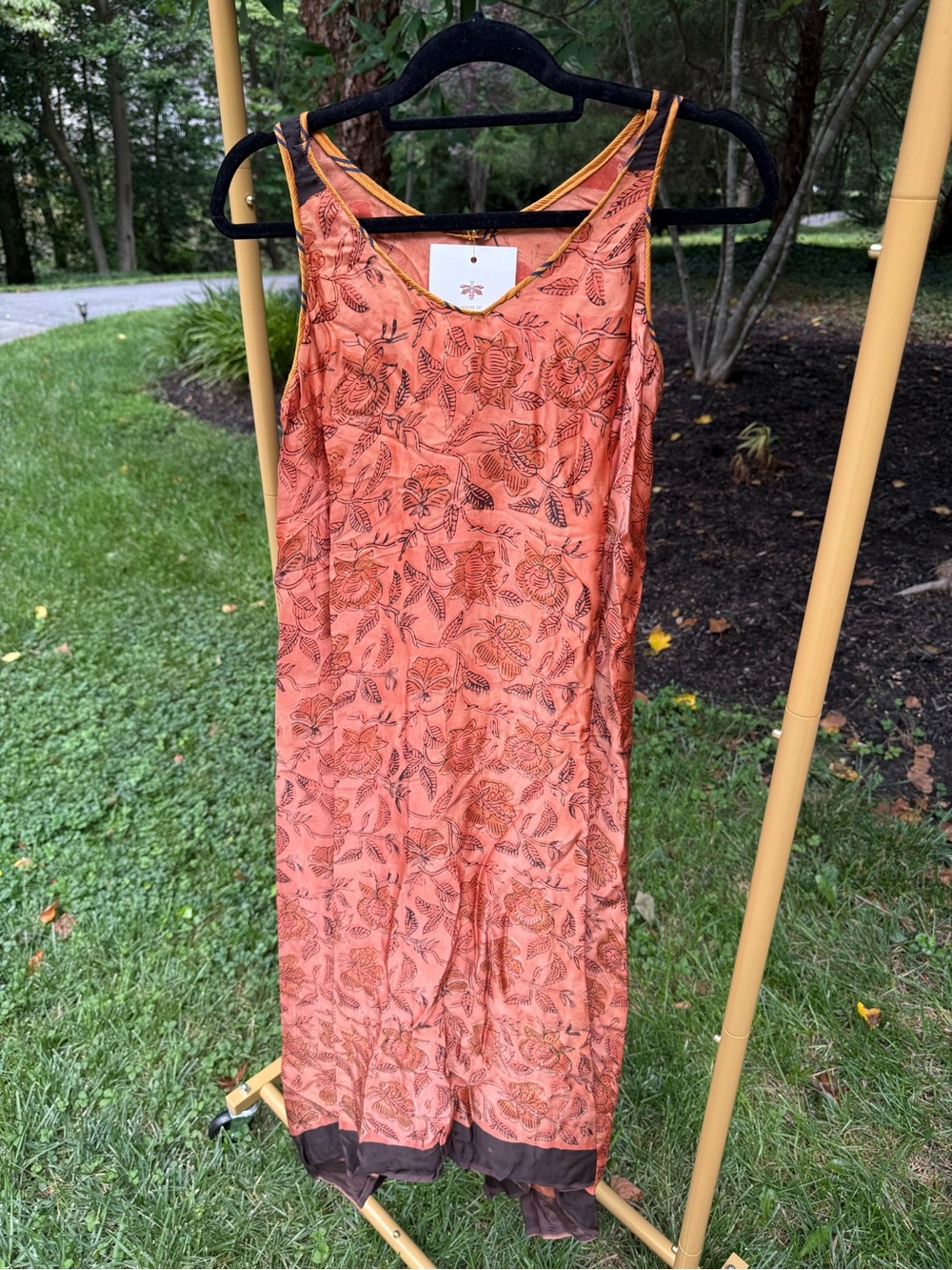 Women's Coral-Orange Floral Midi Slip Dress